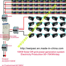 10KW Solar-Off-Grid-Stromerzeugungssystem; Elektrizitätsproduktion 50 ~ 70KWh / Tag